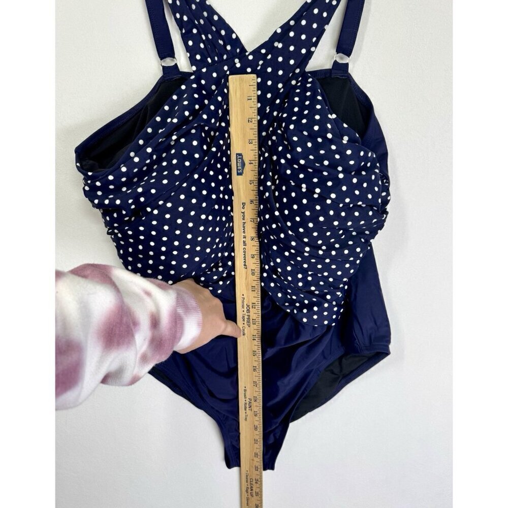 Swimsuits for All One Piece Swimsuit Size 24 Navy Blue Polka Dot High Neck Wrap - Picture 9 of 10